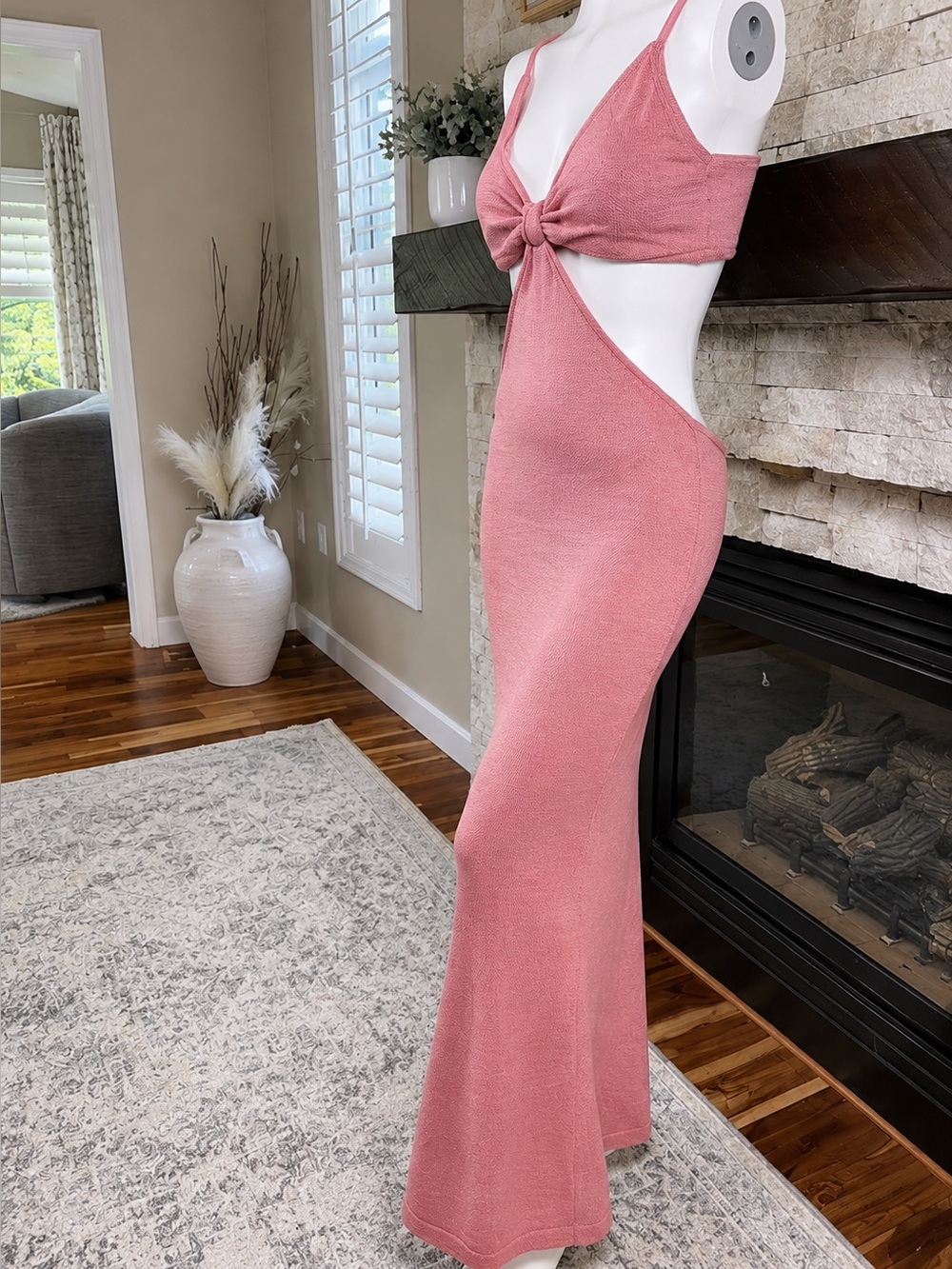 Cult Gaia Pink Knit Cutout Maxi Dress Bodycon Open Back Resort Size Large - Picture 3 of 7